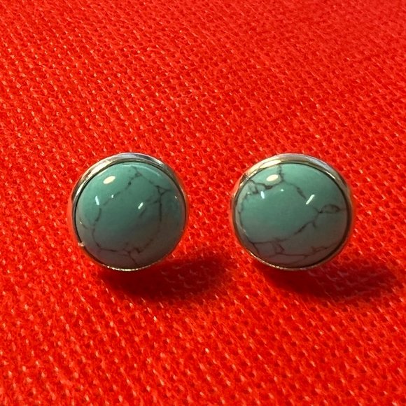 Turquoise Silver Tone Post Pierced Earrings - Picture 1 of 3